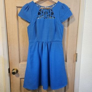 Size 4 Blue Maeve Fit & Flare Blue Satin Lined Dress